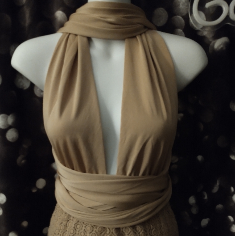 THE BOUTIQUE X little nude multi-wear lace dress with bodysuit bottoms wrap ties - Picture 10 of 16